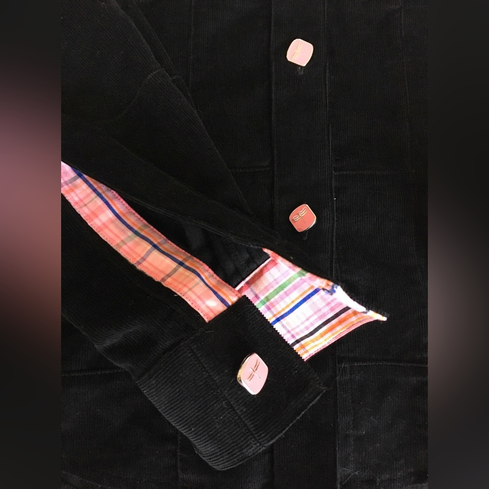 Vintage EUC Andrea Baker black corduroy button down top/jacket with plaid accent - Picture 3 of 12